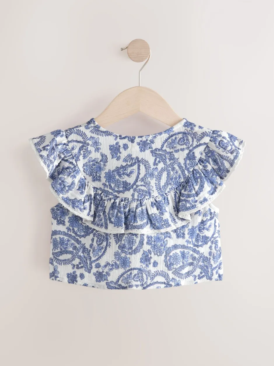 Next Floral bleu - Chemisier 100% coton avec col boutonné (316ans) Sale