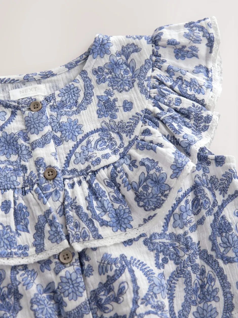 Next Floral bleu - Chemisier 100% coton avec col boutonné (316ans) Sale