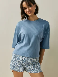 Next Floral bleu - Ensemble pyjama short en coton Hot