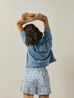 Next Floral bleu - Ensemble pyjama short en coton Hot