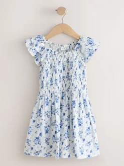 Next Floral bleu - Robe smockée à manches volantées (3-16ans) Discount
