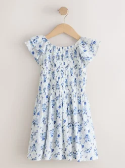 Next Floral bleu - Robe smockée à manches volantées (3-16ans) Discount
