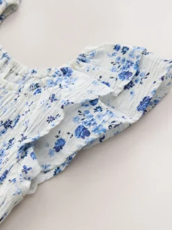Next Floral bleu - Robe smockée à manches volantées (3-16ans) Discount
