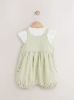 Next Floral brodées Vert sauge - Ensemble salopette et jambe bébé 100% coton à manches courtes (0mois2ans) Discount