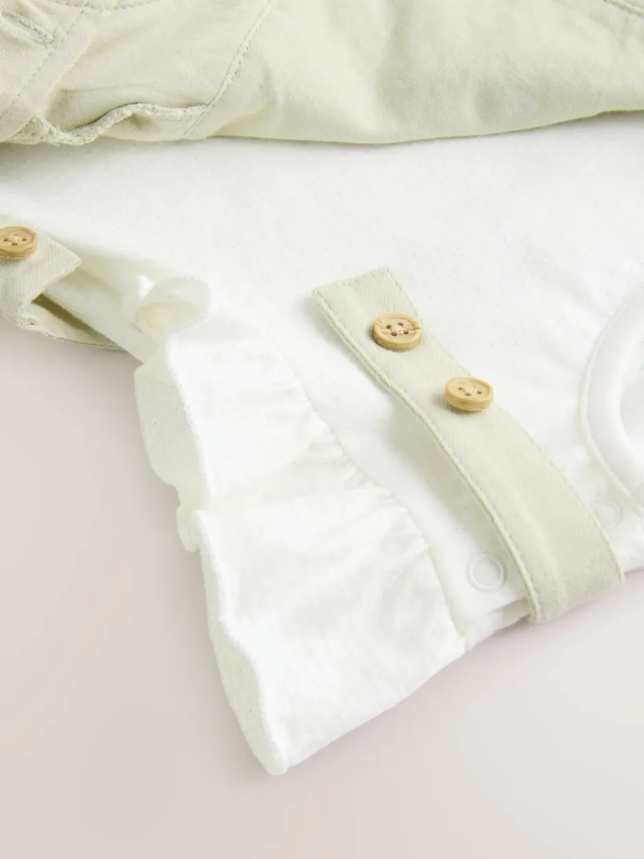 Next Floral brodées Vert sauge - Ensemble salopette et jambe bébé 100% coton à manches courtes (0mois2ans) Discount