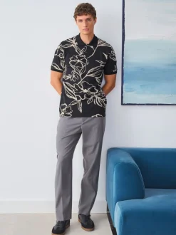 Next Floral d'or noir - Manches courtes Imprimé Polos Online