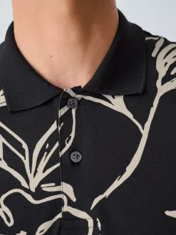 Next Floral d'or noir - Manches courtes Imprimé Polos Online