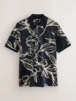 Next Floral d'or noir - Manches courtes Imprimé Polos Online