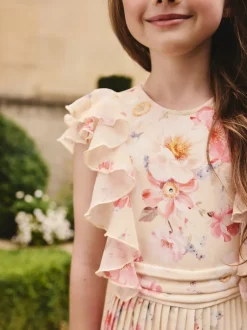 Next Floral jaune - Combinaison plissée à volants à manches courtes (3-16ans) Best