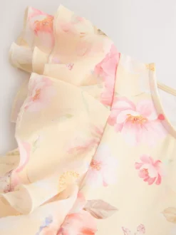 Next Floral jaune - Combinaison plissée à volants à manches courtes (3-16ans) Best