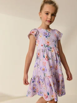 Next Floral lilac - Robe Effet froissé à manches d’ange (3-16ans) Discount