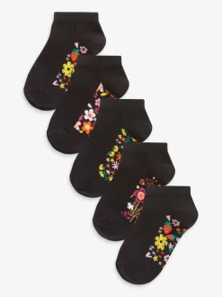 Next Floral noir - Lot de 5 chaussettes de sport en coton riche avec semelle intérieure