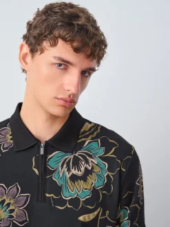 Next Floral noir - Manches courtes Imprimé Polos Hot