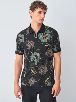 Next Floral noir - Manches courtes Imprimé Polos Hot