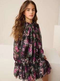 Next Floral noir - Manches longues Mesh Robes de fête (3-16yrs)