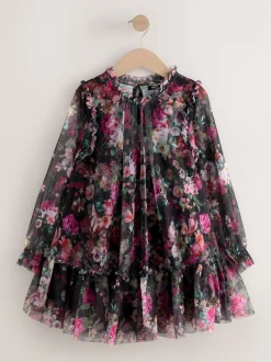 Next Floral noir - Manches longues Mesh Robes de fête (3-16yrs)