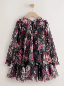 Next Floral noir - Manches longues Mesh Robes de fête (3-16yrs)