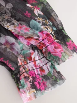 Next Floral noir - Manches longues Mesh Robes de fête (3-16yrs)