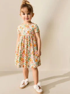 Next Floral orange - Robe côtelée à manches courtes (3mois7ans) New