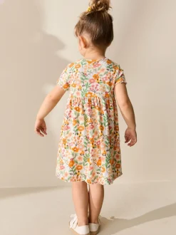 Next Floral orange - Robe côtelée à manches courtes (3mois7ans) New