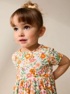 Next Floral orange - Robe côtelée à manches courtes (3mois7ans) New