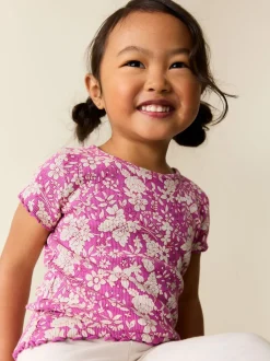 Next Floral pourpre - T-shirt côtelé à manches courtes (3mois à7ans) Discount