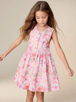 Next Floral rose - Robe boutonnée à Manches courtes Rayure (3-16ans) Hot