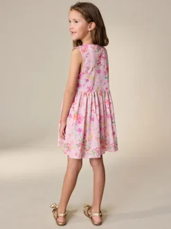 Next Floral rose - Robe boutonnée à Manches courtes Rayure (3-16ans) Hot