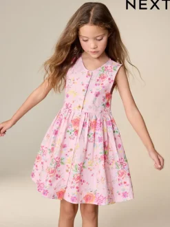 Next Floral rose - Robe boutonnée à Manches courtes Rayure (3-16ans) Hot