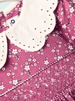 Jojo Maman Bébé Floral rose sombre - Robe en jersey smockée avec col Broderie New