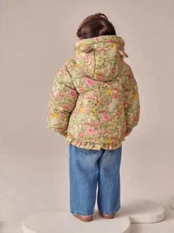 Next Floral vert - Manteau rembourré Résistant à la douche à ourlet à volants (3mois-7ans) New