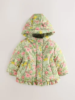 Next Floral vert - Manteau rembourré Résistant à la douche à ourlet à volants (3mois-7ans) New