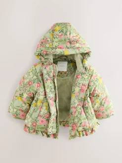 Next Floral vert - Manteau rembourré Résistant à la douche à ourlet à volants (3mois-7ans) New