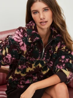 Next Floral vert - Sweat-shirt en polaire jacquard Teddy Borg à quart de zip Online