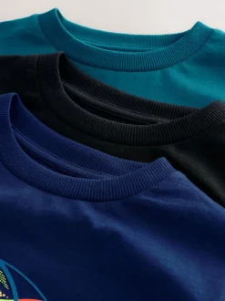 Next - Lot de 3 T-shirts à manches longues coupe décontractée avec imprimé graphique (3-16ans) Football Bleu/Bleu canard/Noir Best