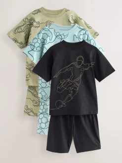 Next - Pyjama court 3 Pack (3-16ans) Football bleu/noir/vert Clearance