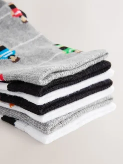 Next - Paquet de chaussettes en coton riche 7 Football noir/gris/blanc Online