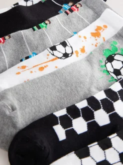Next - Paquet de chaussettes en coton riche 7 Football noir/gris/blanc Online