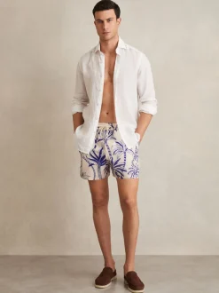 Reiss Français Bleu/Blanc - Ganetti Palm Imprimé Shorts de bain