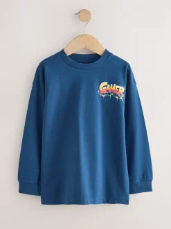 Next - Lot de 3 T-shirts à manches longues coupe décontractée avec imprimé graphique (3-16ans) Gamer bleu marine/gris/rouge Online