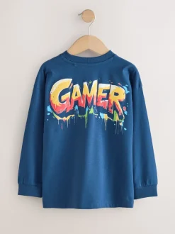 Next - Lot de 3 T-shirts à manches longues coupe décontractée avec imprimé graphique (3-16ans) Gamer bleu marine/gris/rouge Online