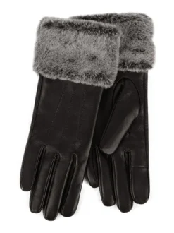 Totes Gants Isotoner en cuir pour femme avec poignets en fausse fourrure New