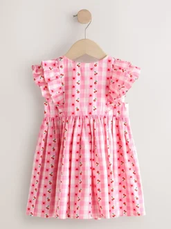 Next Gingham rose - Robe à manches à double volant (3mois8ans) Sale