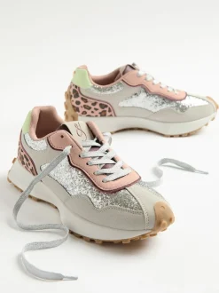 Love & Roses Glitter d'argent - Baskets de jogging Mix Material Retro Comfort Outlet