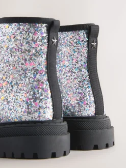 Next - Warm Lined À lacets Ankle Bottes Glitter d'argent Clearance