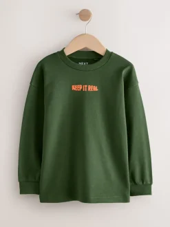 Next Graphique bleu/vert - T-shirts épais décontractés à manches longues Lot de 3 (3-16ans) Outlet