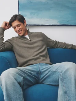 Next - Uni - Pull N.Premium Coupe classique 100% Coton Premium à fermeture éclair Grège foncé Best