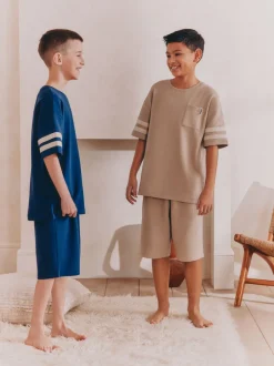 Next Grège/bleu marine - 100Pyjama court en coton % 2 Lot (3-16ans)