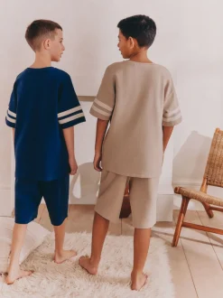 Next Grège/bleu marine - 100Pyjama court en coton % 2 Lot (3-16ans)