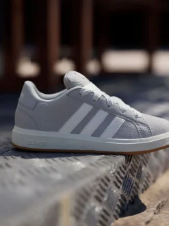 adidas - Baskets Grand Court 00s en daim et dentelle pour enfant Gris Discount